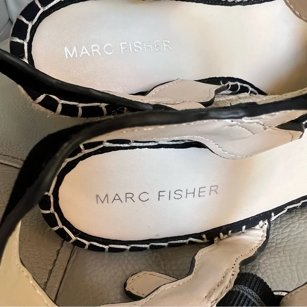 NEW Marc Fisher Kai Black Leather Suede Espadrille Wedge Sandals Sz 9 M Summer_6